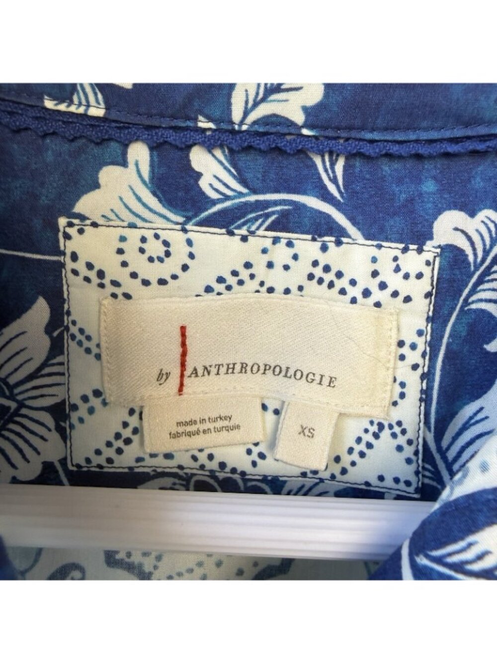 ANTHROPOLOGIE Women’s Size XS Long Sleeve Button Front Dress Blue White Cotton - Picture 4 of 11